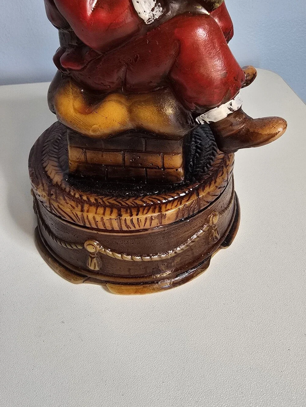 Vintage Santa Sitting on Chimney with Bell and Present Candle Figural READ